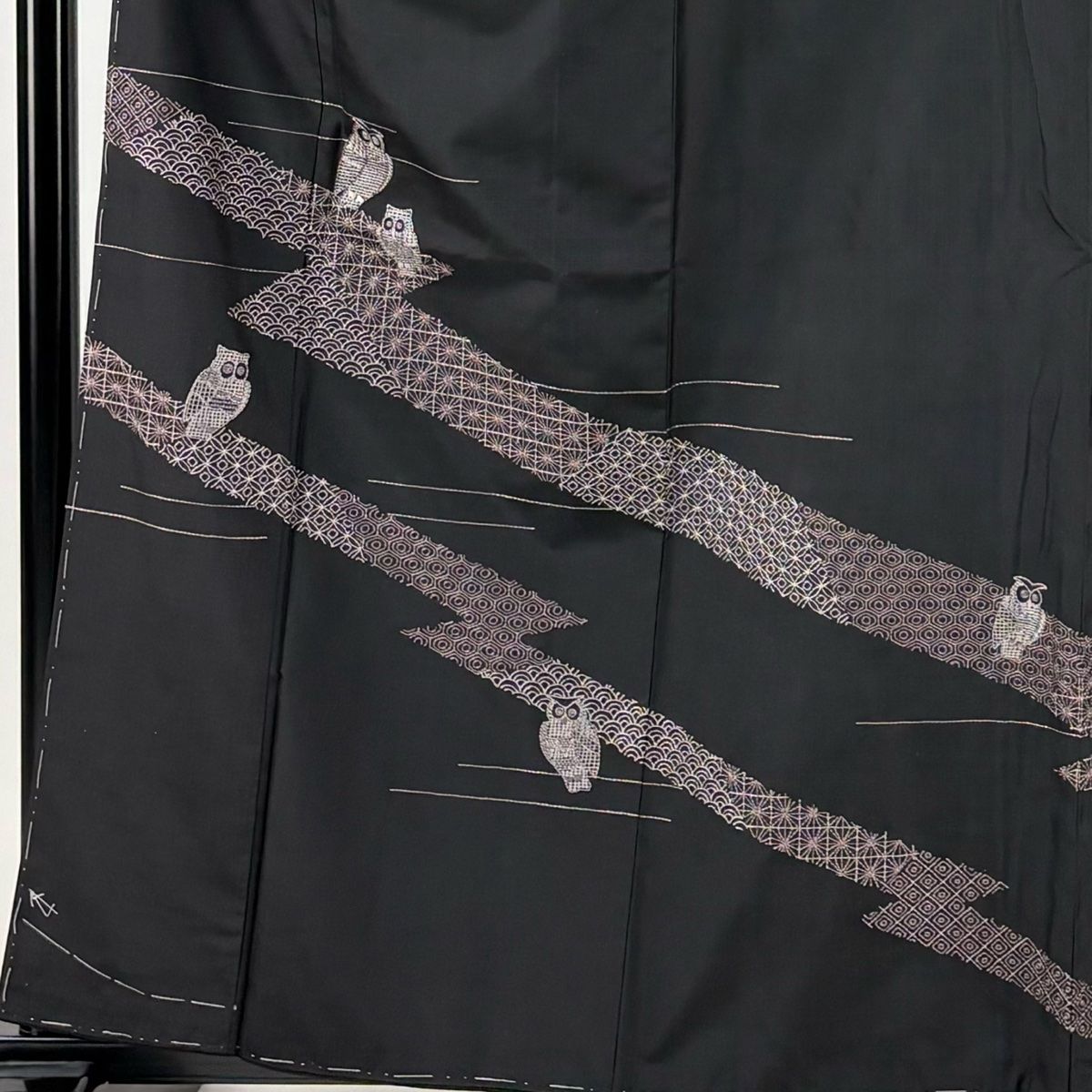 訪問着 身丈165cm 裄丈66.5cm M 袷 麻の葉 霞 灰色 正絹 名品 中古