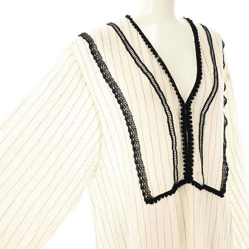 ザラ ZARA ストライプ柄レースワンピース ロング M-L オフ
