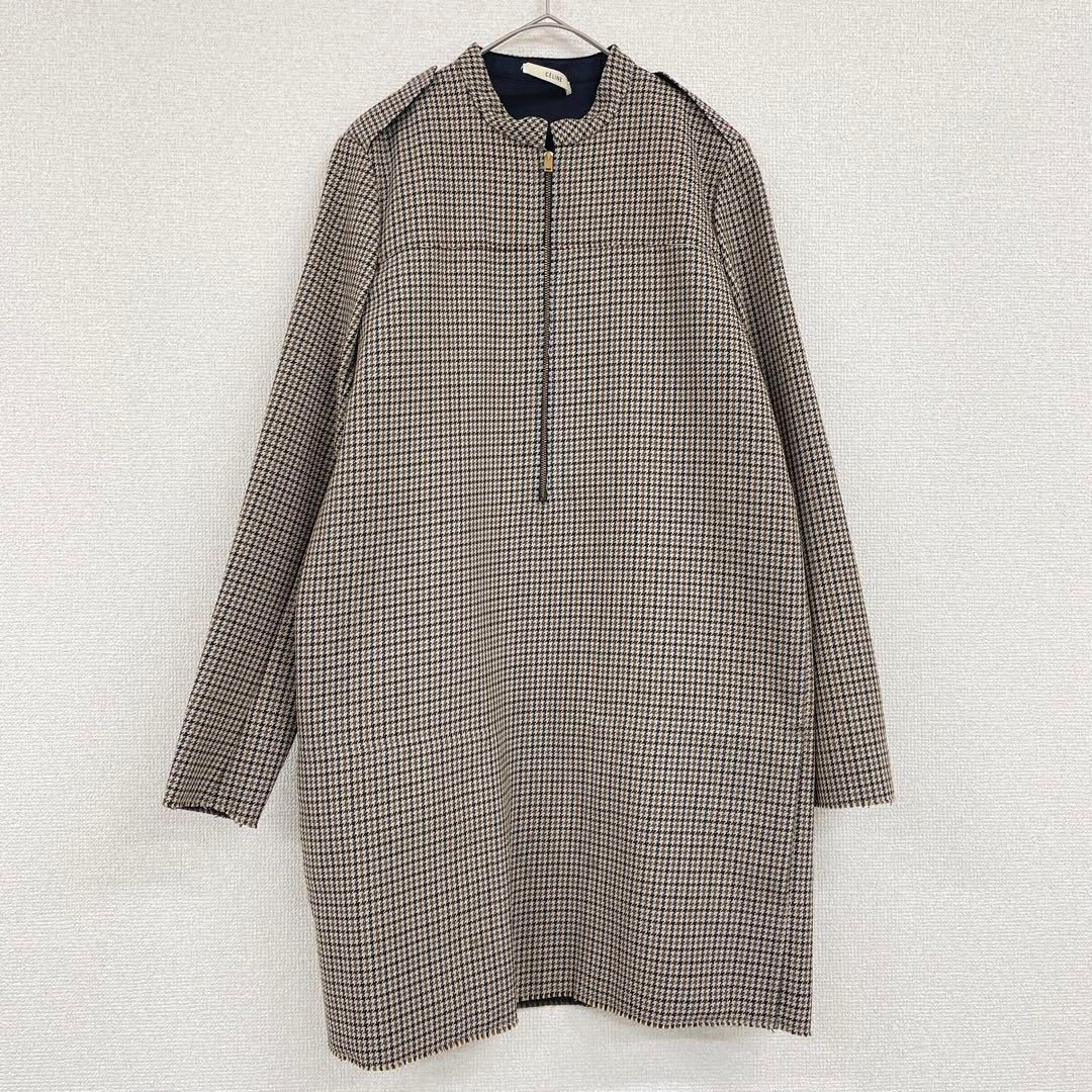 CELINE セリーヌ フィービー期 ガンクラブチェック 千鳥格子 ワンピース ハーフジップ プルオーバー チェック柄 42 ウール フランス製