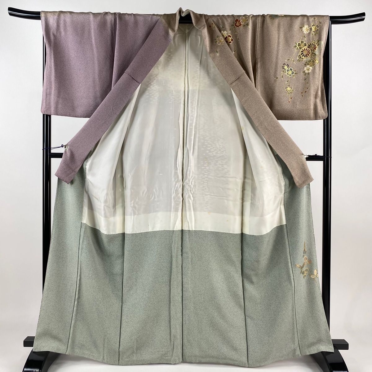 バイセル 名品 袋帯 茶緑色 草花 几帳 蝶 松 橘 牡丹 菊 萩 金糸 刺繍 金彩 金通し お太鼓柄 正絹☆☆☆☆ 2025年最新バイセル 振袖 落款の人気アイテム - メルカリ