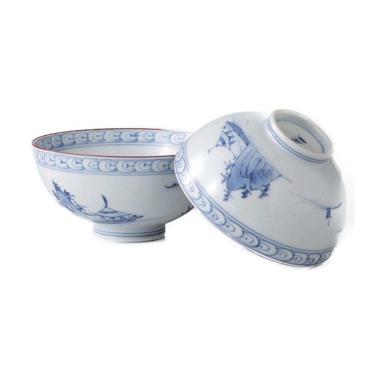【在庫処分】ペア 茶碗 小:φ10.6×5.5cm 京山水絵 大:φ11.5×5.8cm マルチ 日本製 飯碗 有田焼 ARITA 754558 CtoC
