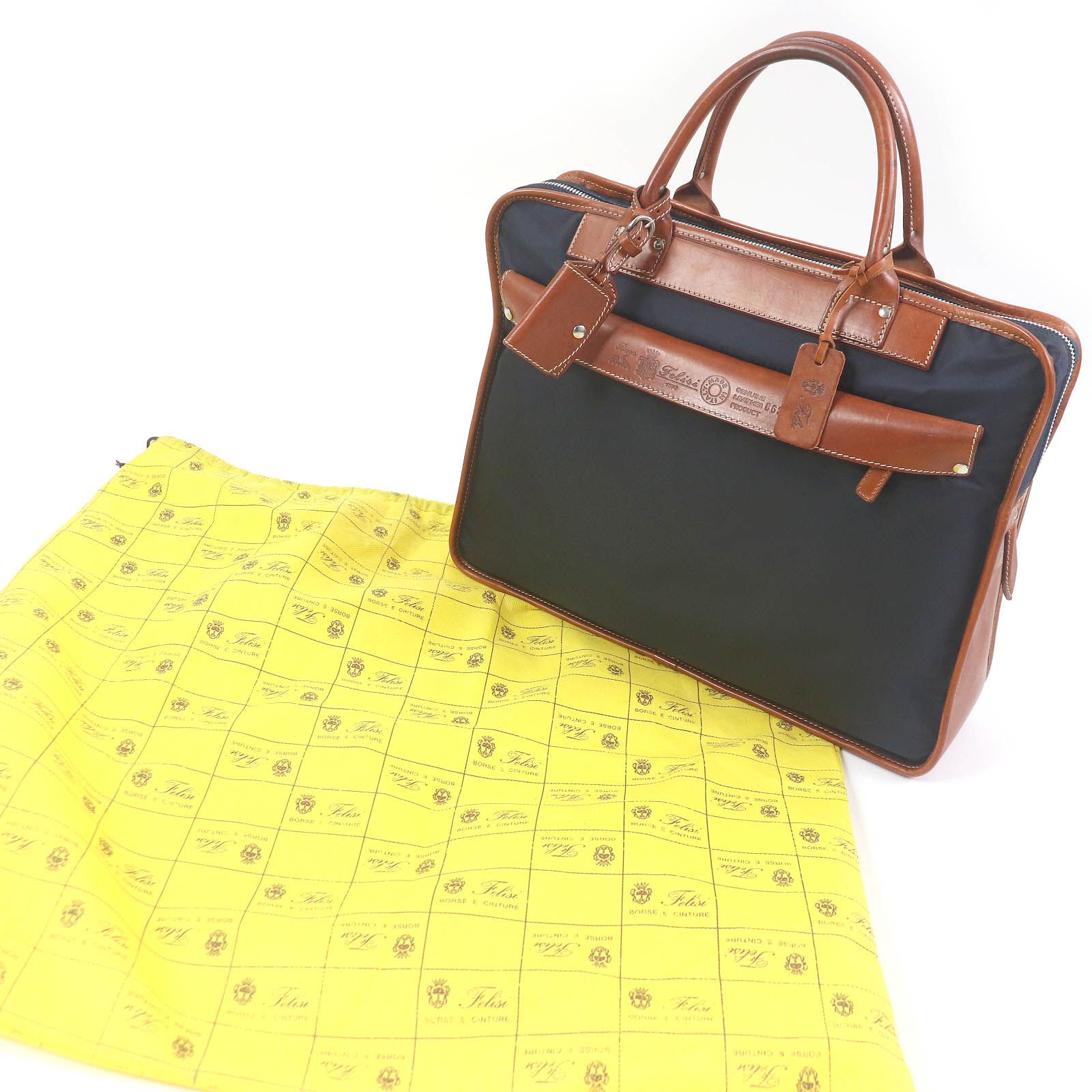 【1円スタート】【美品】FELISI 【8637/2 DS ブリーフケース】ナイロン×レザー カーキ×ブラウン ビジネス バッグ 619022 極美品▽Felisi フェリージ 8637⁄2 ナイロン レザー ビジネスバッグ