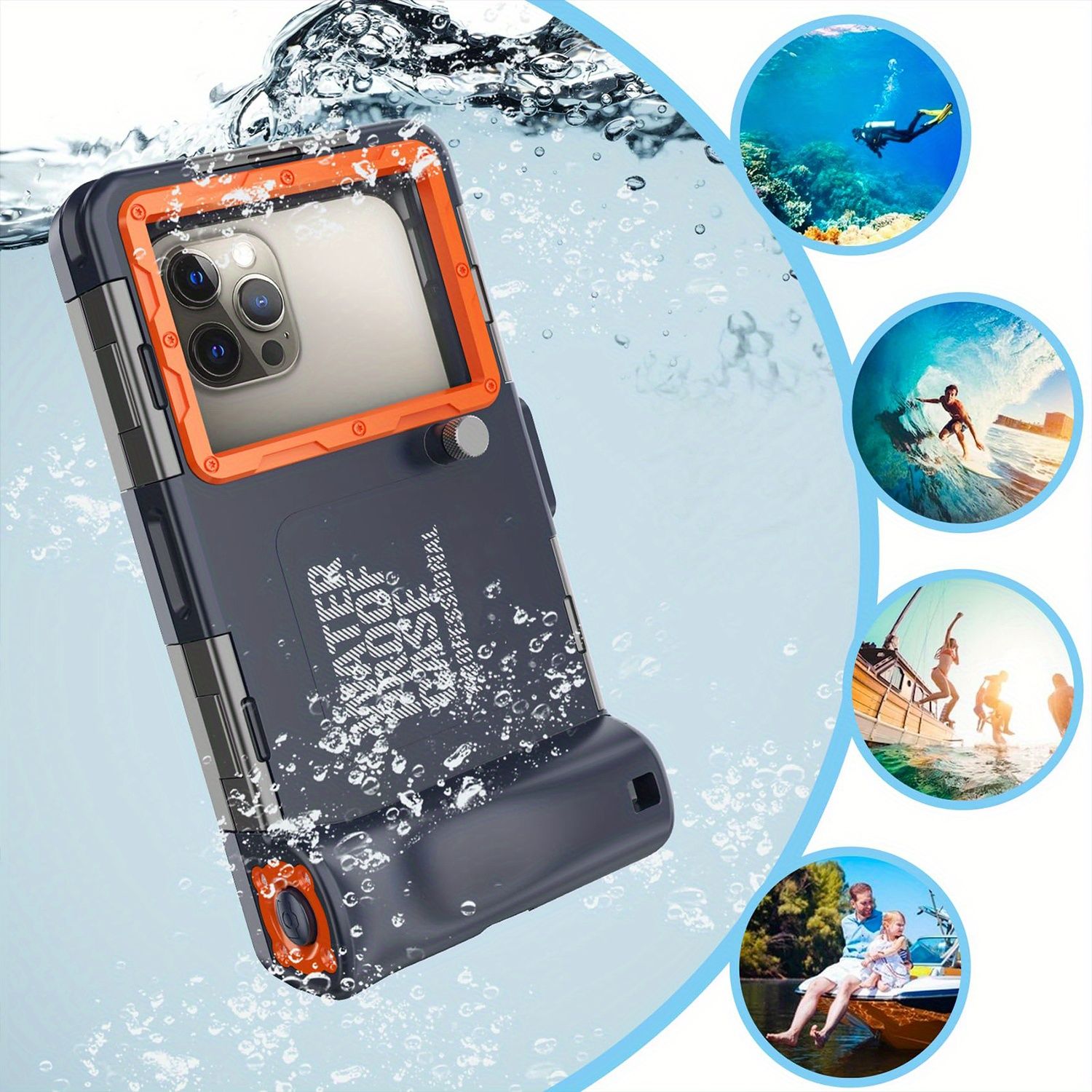 iPhone 15|14|13|12|11 Pro Max|XR|XS|X Samsung Galaxy S24|S23|S22|S21用アンダーウォータースノーケリングダイビングフォンケース 50ft|15m プロフェッショナルスキューバダイビング防水