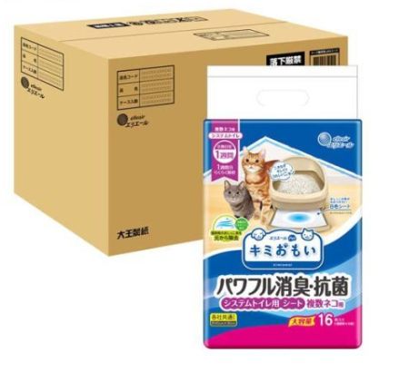 大王製紙 エリエール キミおもい パワフル消臭 抗菌 システムトイレ用シート 複数ネコ用 16枚入×12個入 R0122 0124ML009 0020250122297764