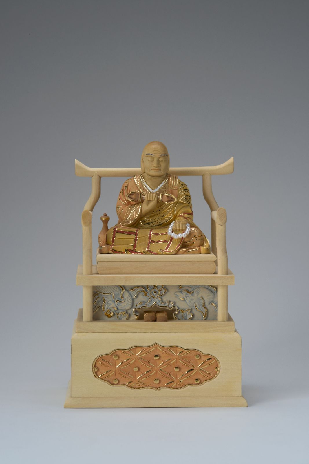 本柘植彩色切金弘法大師 2.5寸 木製仏像 木彫り仏像【送料無料