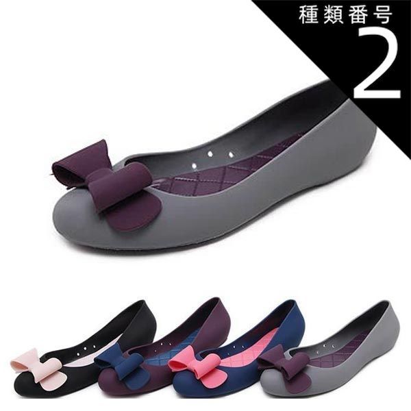 種類2：ブラック/23.5cm パンプスシューズ   フラットシューズ おしゃれ リボン エレガント 美脚 ネイビー パープル ブラックグレー