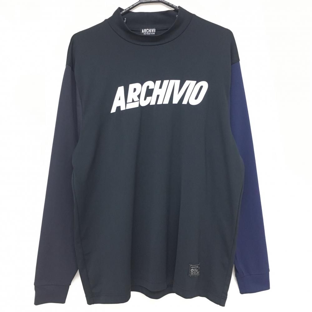アルチビオ 長袖ハイネックシャツ プリントロゴ メンズ ゴルフウェア 超美品】アルチビオ 長袖ハイネックシャツ 黒×ネイビー