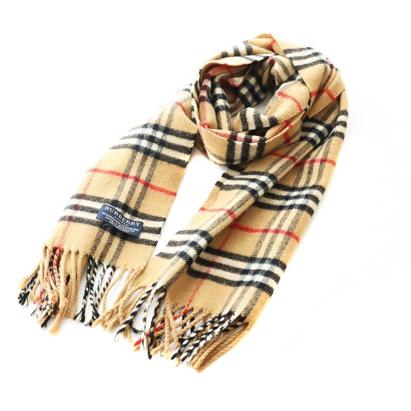 バーバリー BURBERRY マフラー ウール ノバチェック フリンジ カシミア混 ベージュ /KP OS