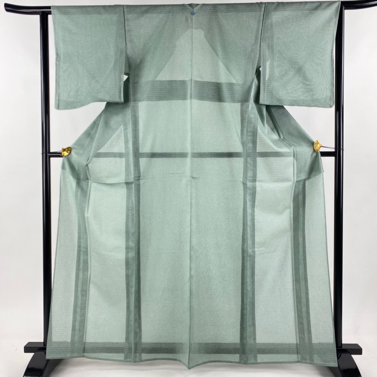 小紋 身丈166cm 裄丈63.5cm S 薄物 絽 幾何学 薄緑 正絹 美品 秀