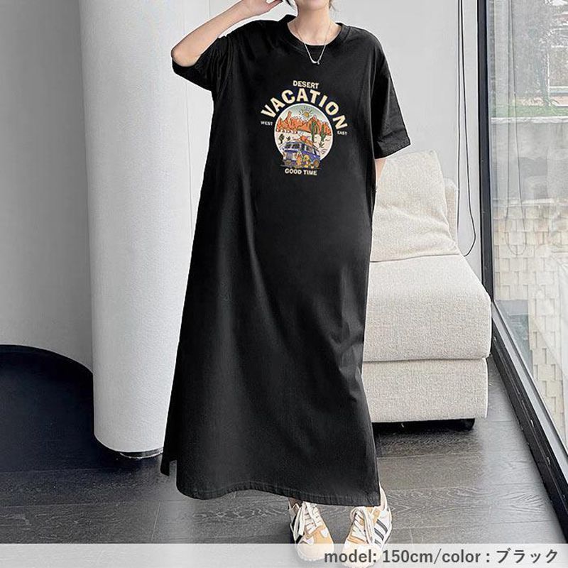 ワンピース レディース Tシャツ ワンピ―ス 半袖 Tシャツ ロゴ ロゴT