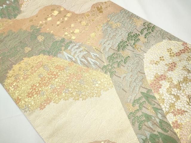 平和屋着物▽六通柄袋帯 霞正倉院花文 金銀糸 引箔 正絹 逸品