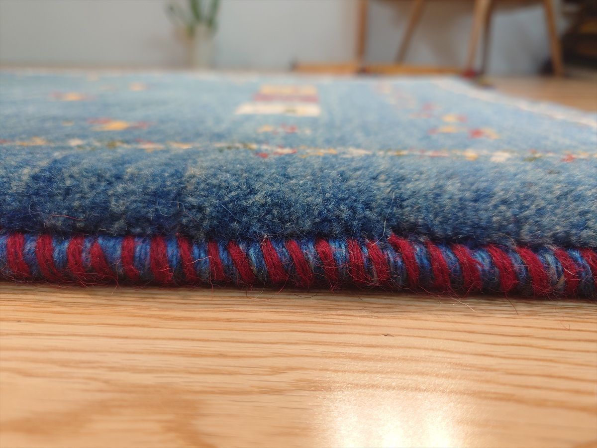 ペルシャ ギャッベ 玄関マット ラグ 88x63㎝ パネル 生命の木 ヤギ羊 青色 RJ6853 MARWIL-DEMENAGEMENTS_CH