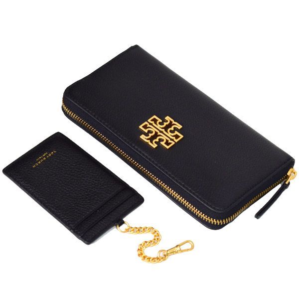 トリーバーチ 長財布 TORY BURCH レザー ブリテン ロゴ ジップ コンチネンタル カードケース 定期入れ 2点セット ブラック 141004