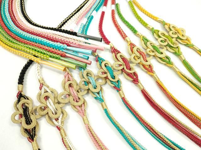平和屋着物●和装小物 振袖用飾り付き帯締め１０本セット 飾り結び 金糸 切り房 CAAX8032ju