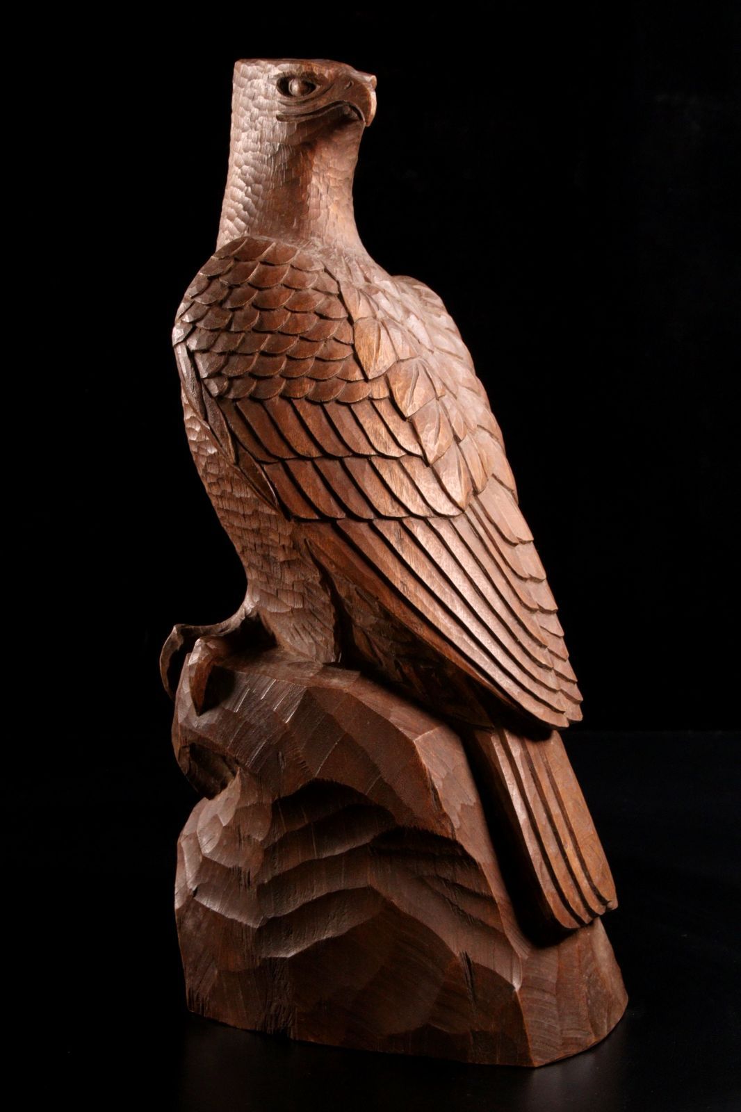 山脇正司 木彫 鷹置物 41.5cm 共箱 唐物 骨董 古美術 楾 P208-OX