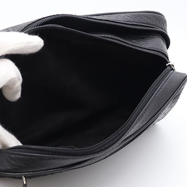 良品 オーストリッチ ブラック シルバー金具 メンズ/レディース