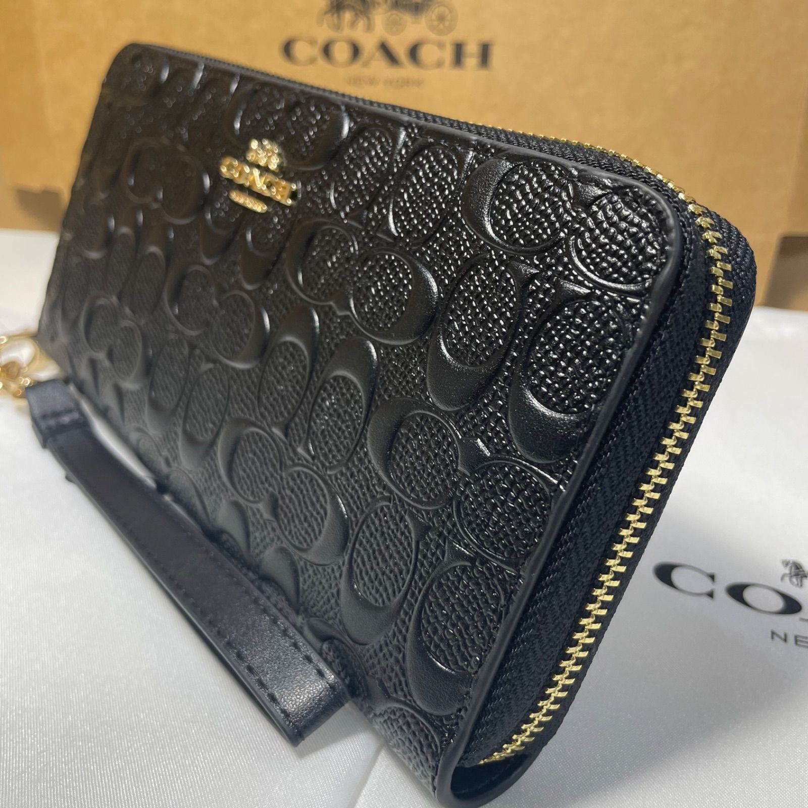 70％以上節約 COACH コーチ長財布 エンボス シグネチャー ラウンド