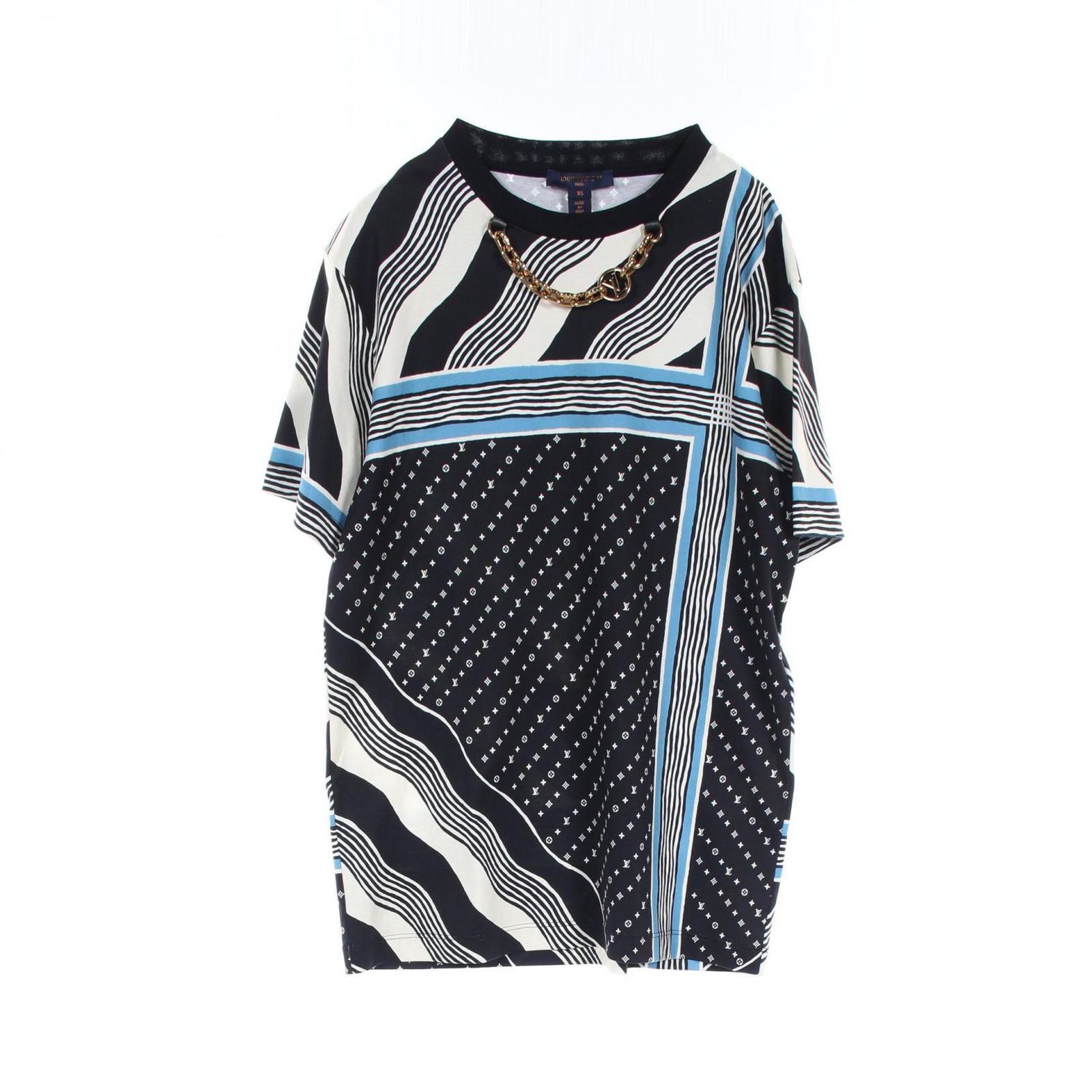 ルイ ヴィトン LOUIS VUITTON カットソー LVチェーン コントラストトリム モノグラム RW232W Z00 FPTS02 コットン Tシャツ レディース Used A