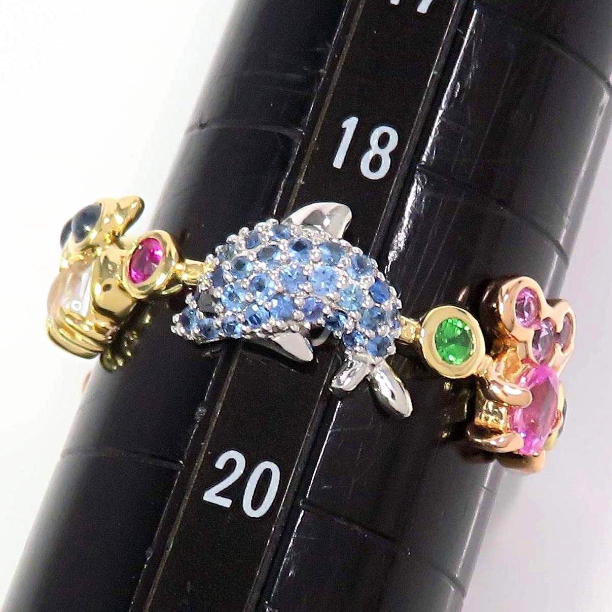 GSTV Pt950 K18 マルチカラーストーン ラッキーアニマル リング