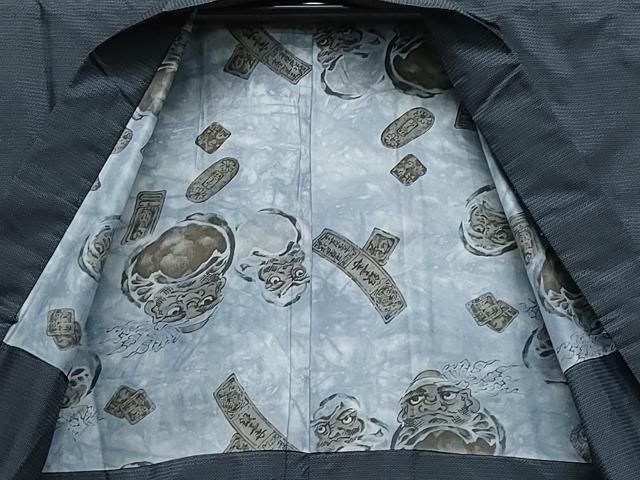 平和屋着物▽男性 紬 単衣 アンサンブル 濃紺地 正絹 逸品 未使用