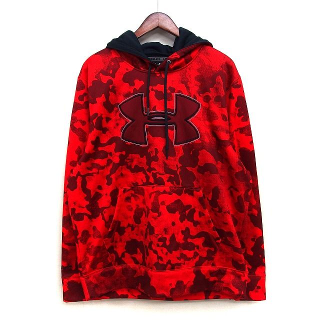 アンダーアーマー UNDER ARMOUR フーディー パーカー 裏起毛 総柄 ロゴ フード紐 長袖 XL レッド 赤 /HT18