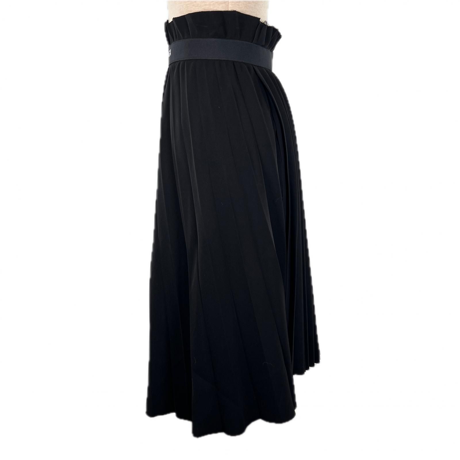 ▲BALENCIAGA バレンシアガ 529757 アシンメトリー プリーツ バックロゴ スカート ブラック 36 イタリア製 レディース