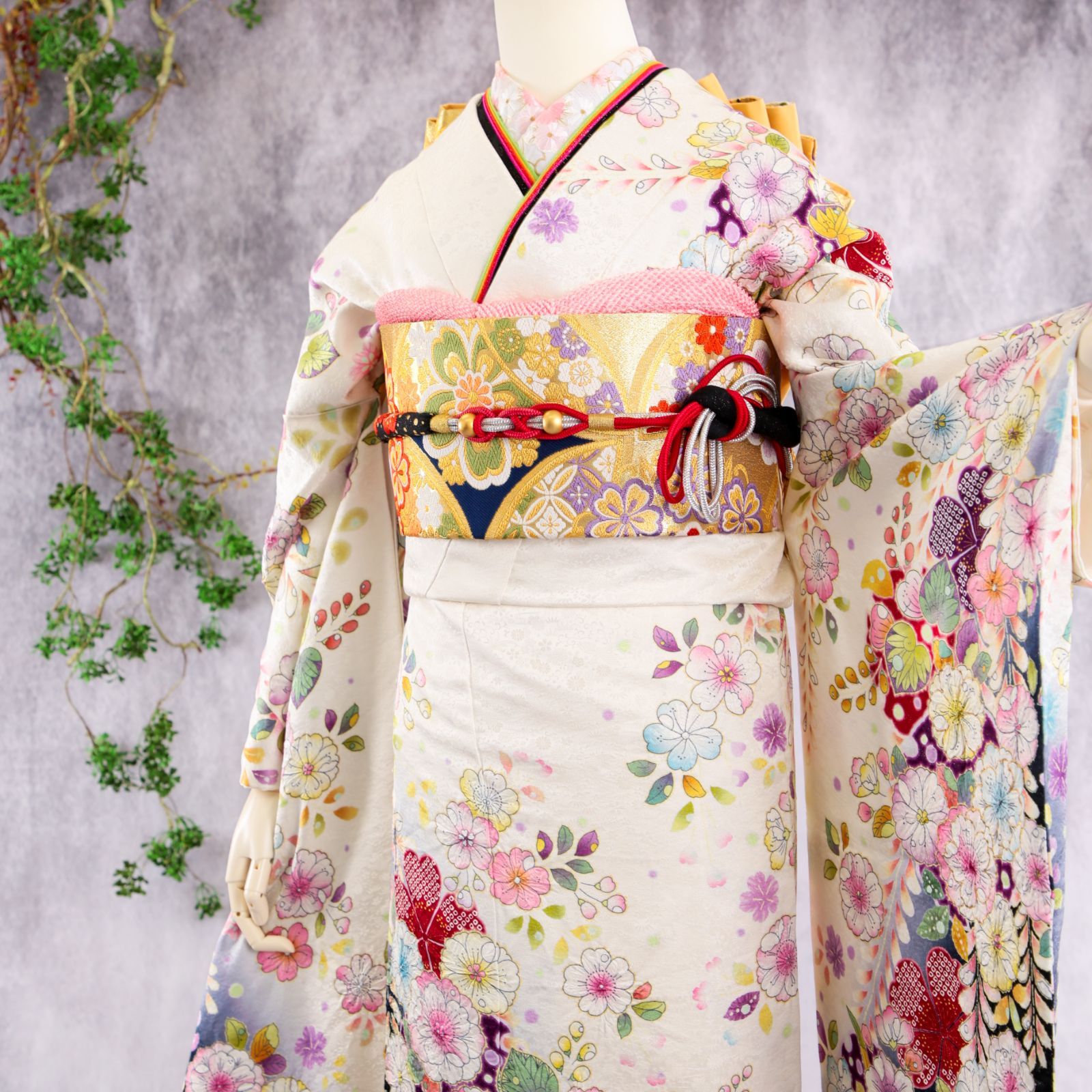 振袖フルセット 振袖セット 振袖 L～LLサイズ 中古 白×辻が花 美品