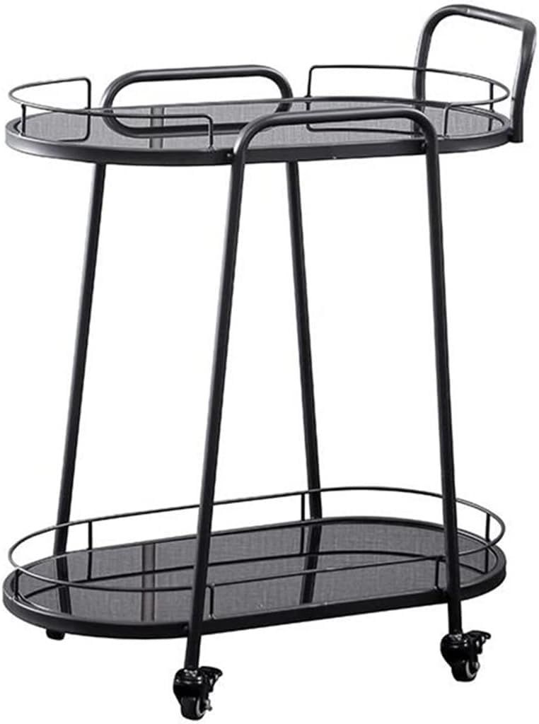 キッチンワゴン キャスター付き 古典的なミニマリスト スタイル オーバル サービングバーカート の 2層 動く トローリー 表示項目 ブラック 72 67 36cm