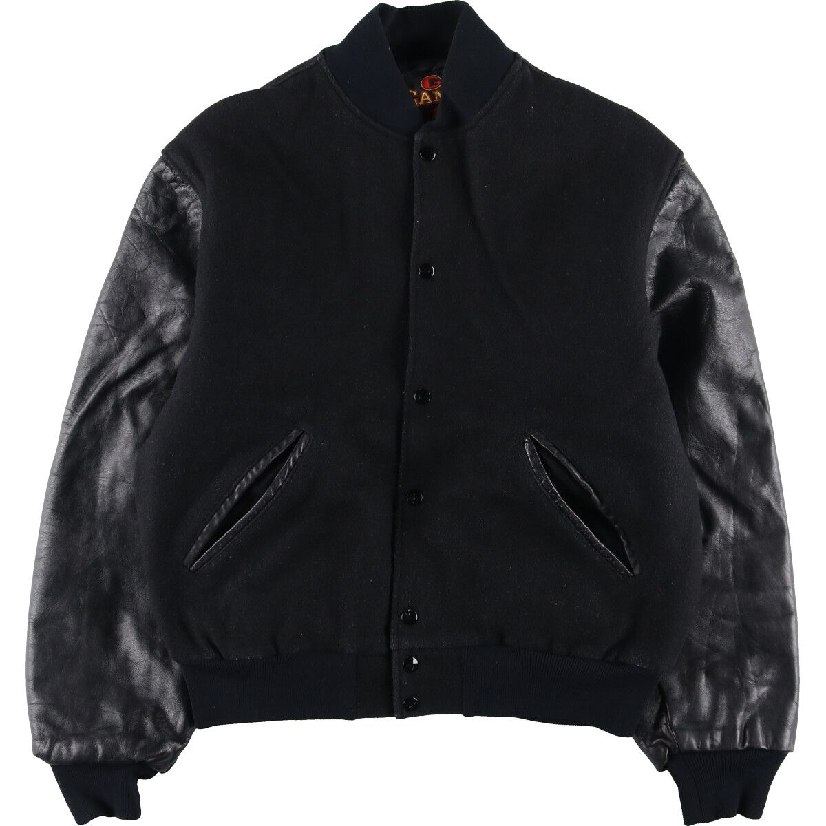 古着 90年代 GAME Sportswear バック刺繍 袖革ウールスタジャン