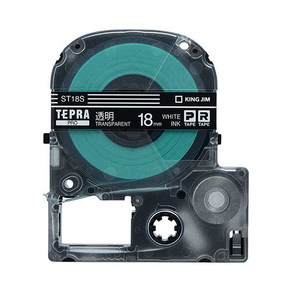 （まとめ） キングジム テプラ PRO テープカートリッジ 18mm 透明／白文字 ST18S 1個 