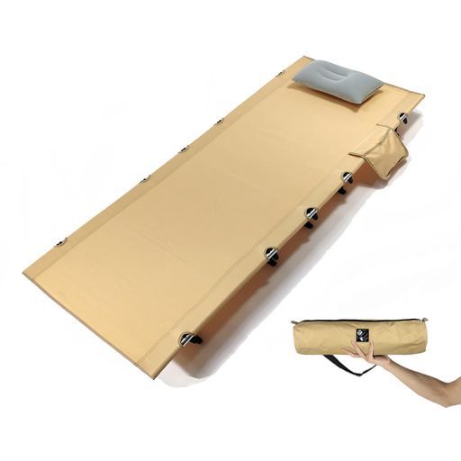 Dominant-Xコットキャンプアウトドアベッド超軽量コンパクト折りたたみ式静音設計耐荷重150kg防水通気性防災車中泊枕と収納バッグ付き ベージュ185CMX60CM