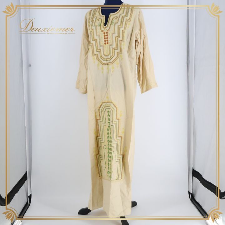 ベリーダンス 衣装 サイーディドレス ワンピース ドレス ガラベーヤ ベージュ系 ラメ L 練習着 発表会 舞台 イベント コスチューム 民族舞踊 おしゃれ ゆったり 民族衣装 ダンス衣装 フェス用 舞台衣装