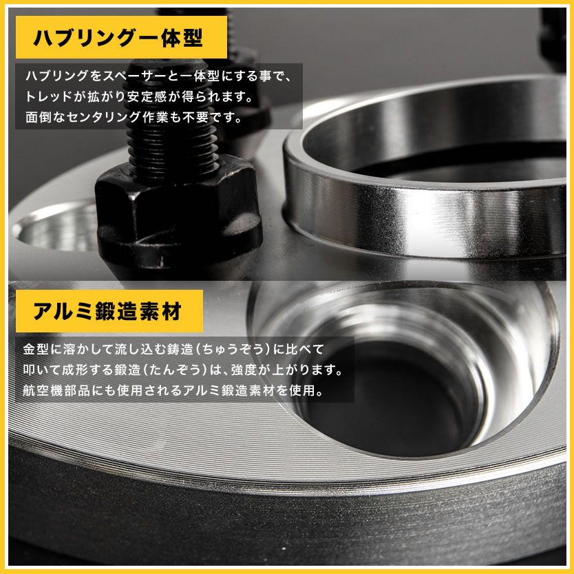 GA11S/GB31S/GC21S/GD31S カルタス クレセント ハブ付きワイドトレッドスペーサー+20mm ワイトレ 2枚組 PCD100 ハブ径54mm 4穴 W57