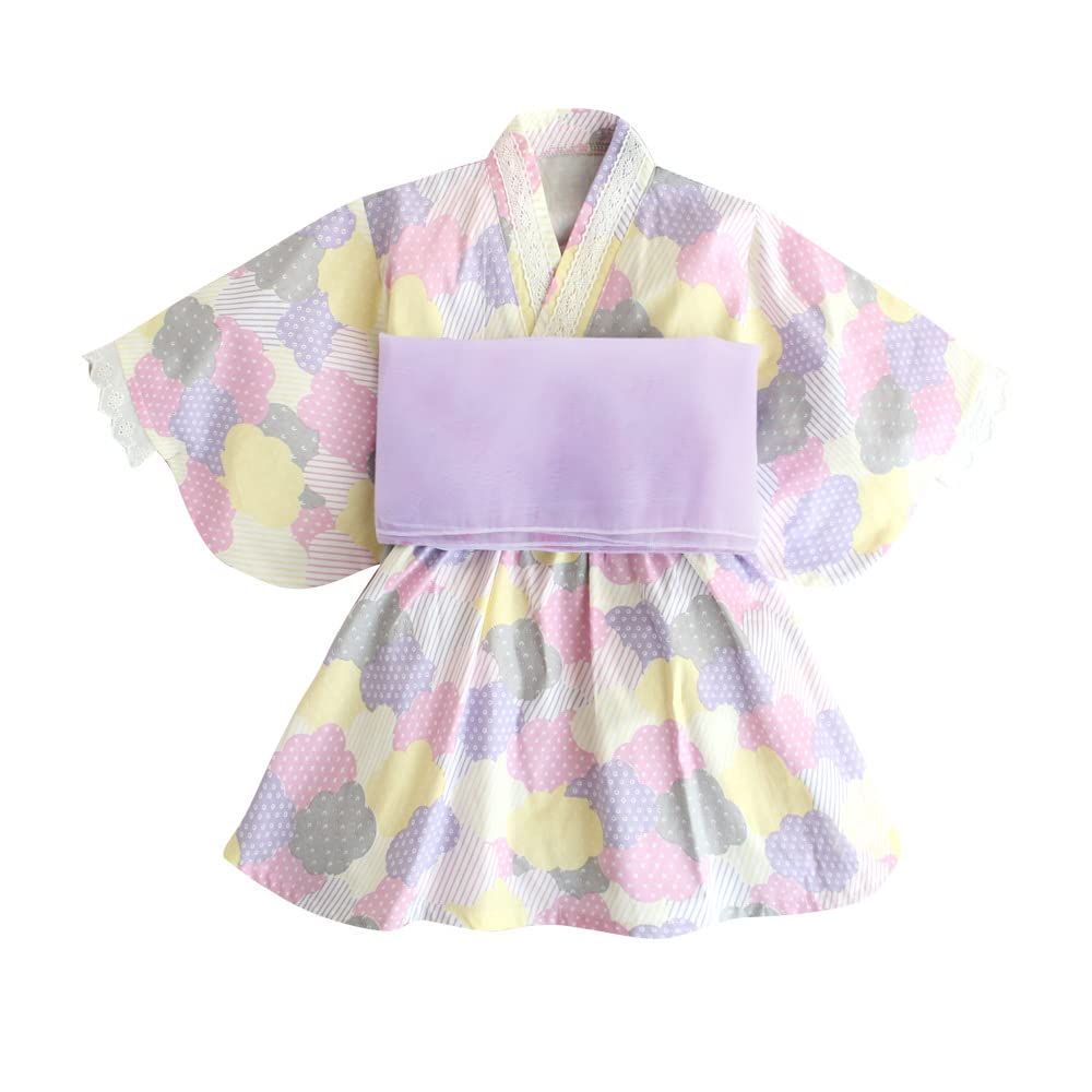 【人気商品】ゆかた こどもゆかた 和装 2点セット 夏 帯セット 夏祭り ワンピース キッズ 兵児帯付 ベビー 浴衣ドレス 女の子 花火大会 子供 HF01 浴衣 (130 [SLINX] パープル)