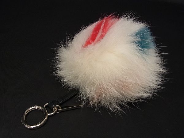 □美品□ FENDI フェンディ ファー×レザー ポンポンチャーム