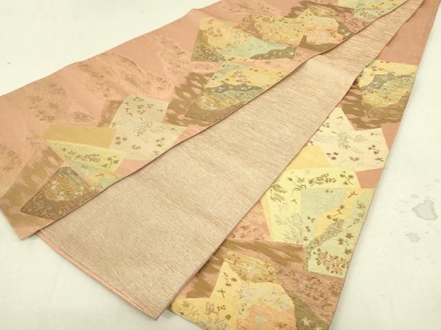 平和屋着物◎六通柄袋帯 色紙重ね花鳥文 金糸 正絹 逸品 DAAU4565qp