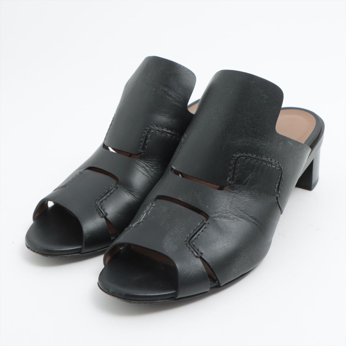 美品 エルメス Hモチーフ オープントゥ レザー サンダル ヒール 人気  