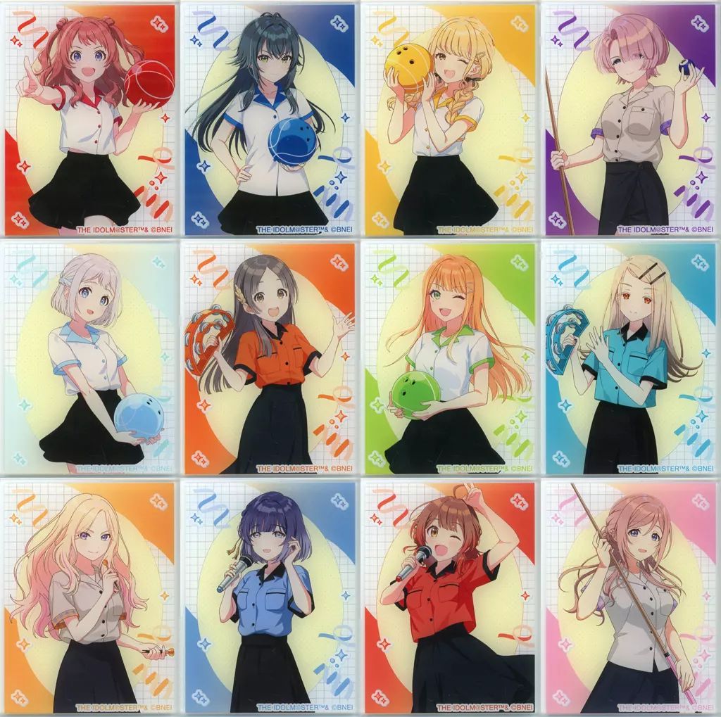 [Used] Set of 12 character cards “Academy Idolmaster x ROUND1 drawing bowling shirt ver. Trading acrylic cards”