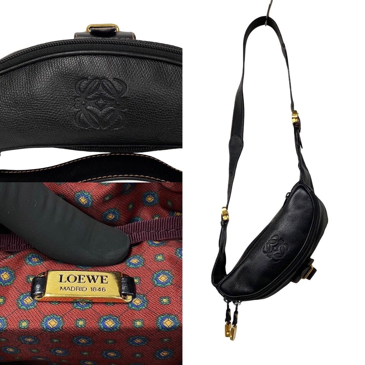 未使用保管品 LOEWE ロエベ ヴィンテージ アナグラム ロゴ レザー 