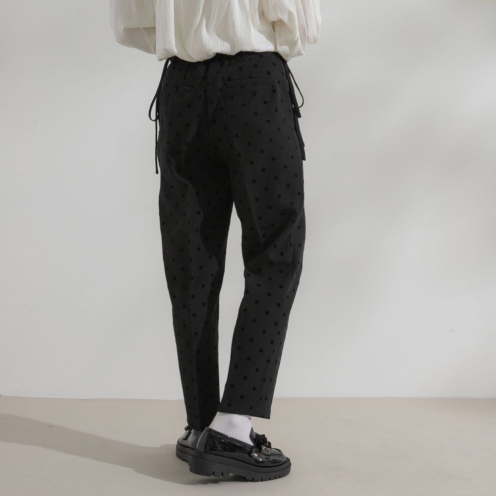 夢展望公式 サイドリボンテーパードパンツ ブラックドット 他 別ページ有 rectangle パンツ クロップドパンツ クロップド 535136-03