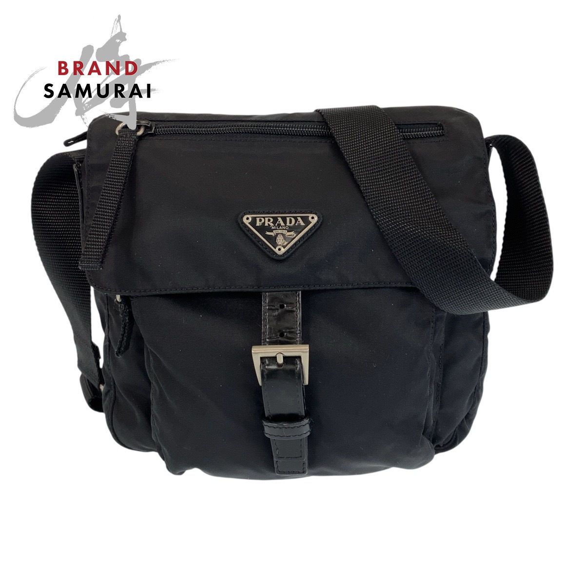 美品 PRADA プラダ テスート 三角ロゴプレート ブラック 黒 斜め 美品 PRADA プラダ テスート 三角ロゴプレート ブラック 黒 斜め