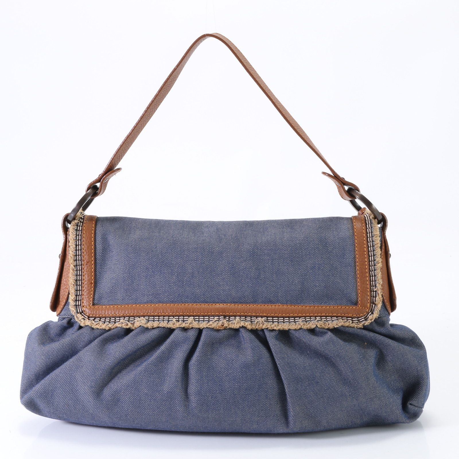 美品 フェンディ デニム レザー ショルダーバッグ 肩掛け ワン 