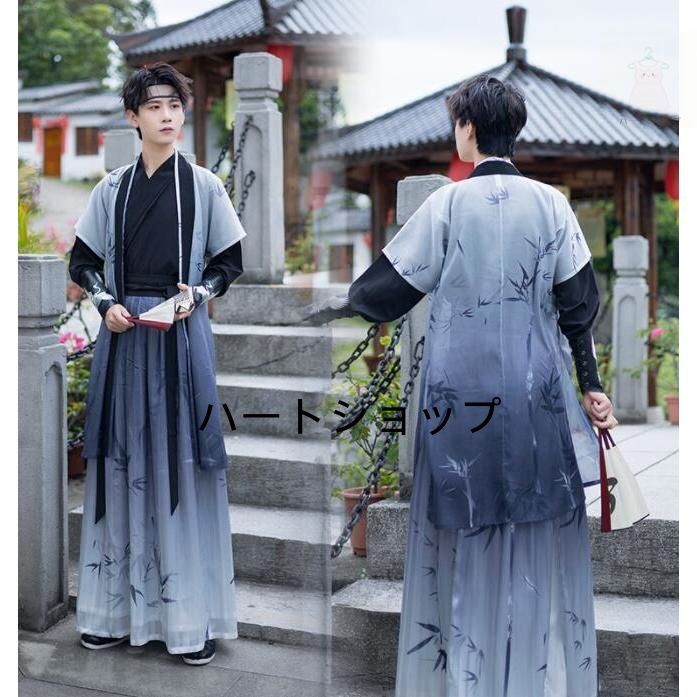 中華コスプレ衣装 メンズ 漢服5点セット チャイナ服 中華服 ハロウィン 中国古代 時代劇コスプレ衣装 男性 大人 華流 コスチューム 交差襟