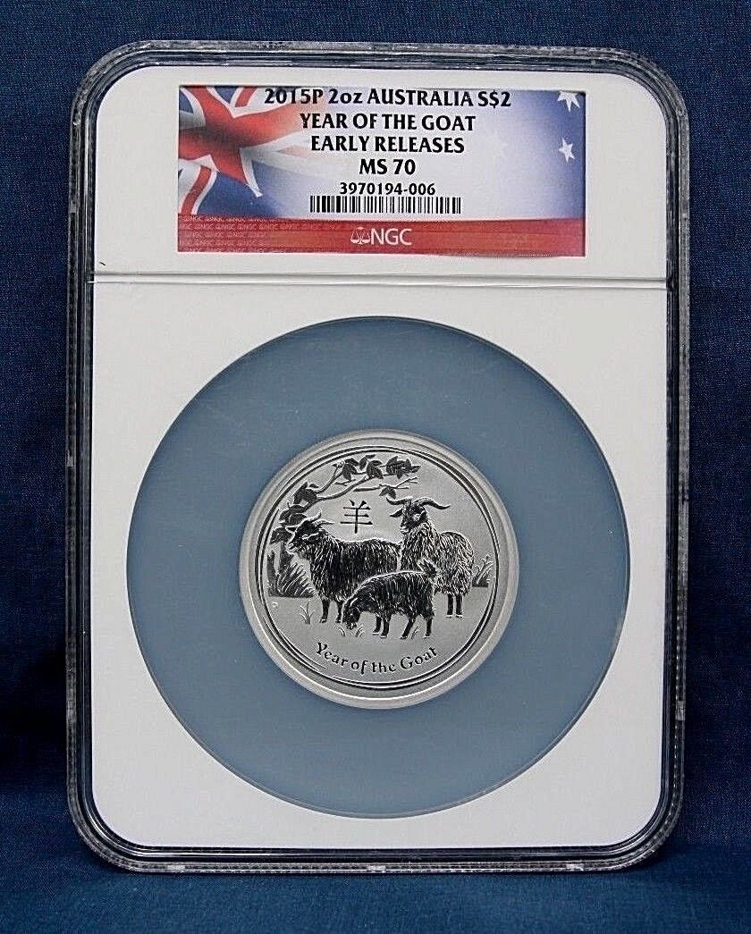 2015-P ATRALIA LUNAR 2 OZ. YEAR OF THE GOAT NGC MS70 ** RARE **