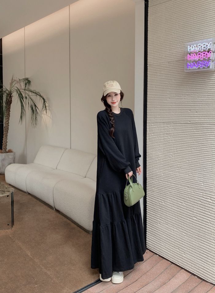 ワンピース 長袖 レディース ロング ロングワンピ クルーネック フリルワンピース トレーナーワンピース 柔らかい 無地 シンプル カジュアル フォーマル 通勤 通学 ワンピスター 秋冬 体型カバー xkmilyx75 DZ20 STEELWINDOWSANDDOORS_COM