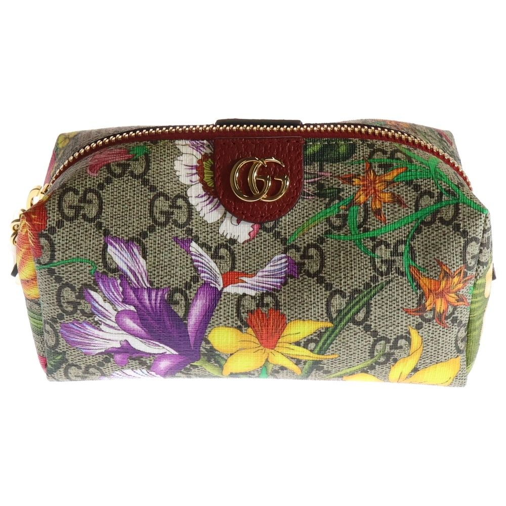 GUCCI グッチ GGフローラ スプリーム オフィーディア PVC レザー コスメティックポーチ ゴールド金具 ベージュ|レッド 548394