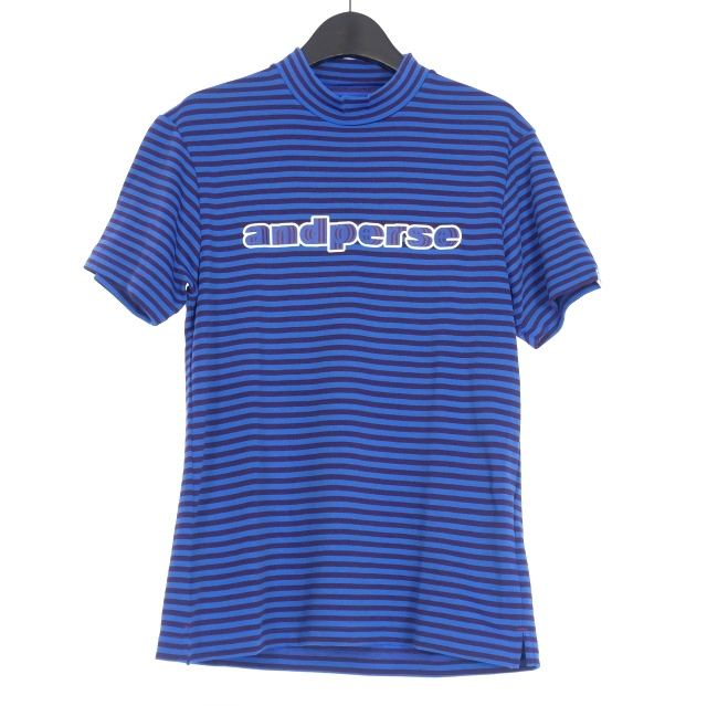 アンパスィ and per se モックネック ボーダー アンダーシャツ 半袖 M ブルー/パープル AMF9501X1