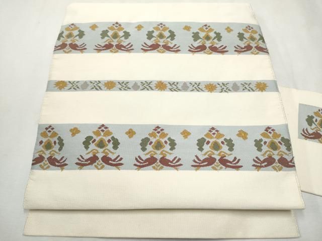 平和屋着物○爪掻き本綴れ 八寸名古屋帯 紬地 向かい鳥