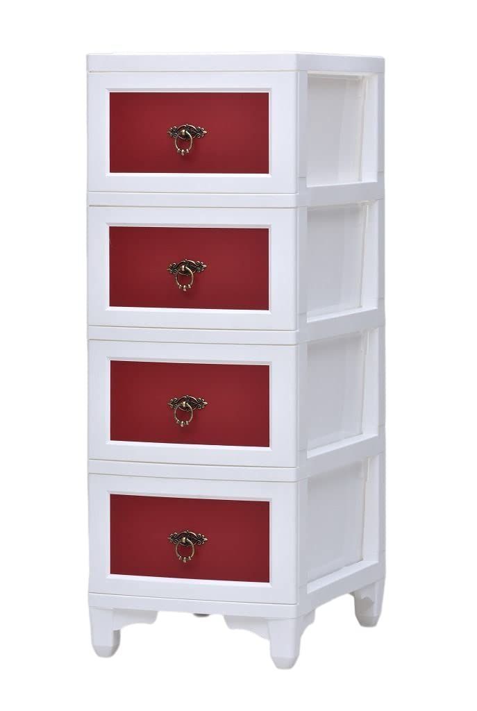 人気商品】ホワイト/レッド Premium お買い得品 4段 カドリーチェスト