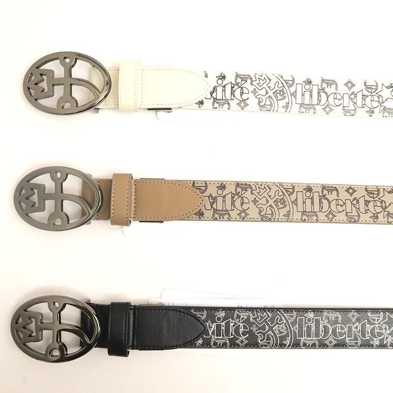 カステルバジャック ロゴバックル モノグラム ベルト ホワイト